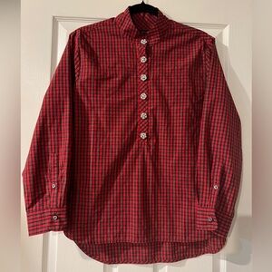 J. Crew Jeweled Button Popover Tunic Red Tartan Plaid Top Blouse Size 6